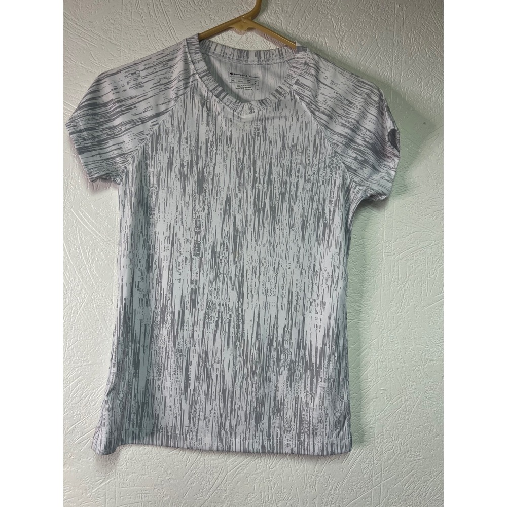 Champion Performance Womens XS Grey White Abstract Print V-Neck Athletic T-Shirt